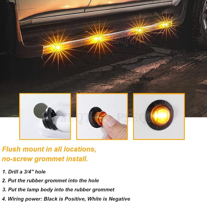 PSEQT 3/4 Inch Trailer Marker LED Lights, Clearance Light Side Front Rear Bullet Brake Turn Stop Reverse Tail Lighting 12V for Pickup Trailer Truck Car Bus RV Boat(20Pcs Amber) - Image 4